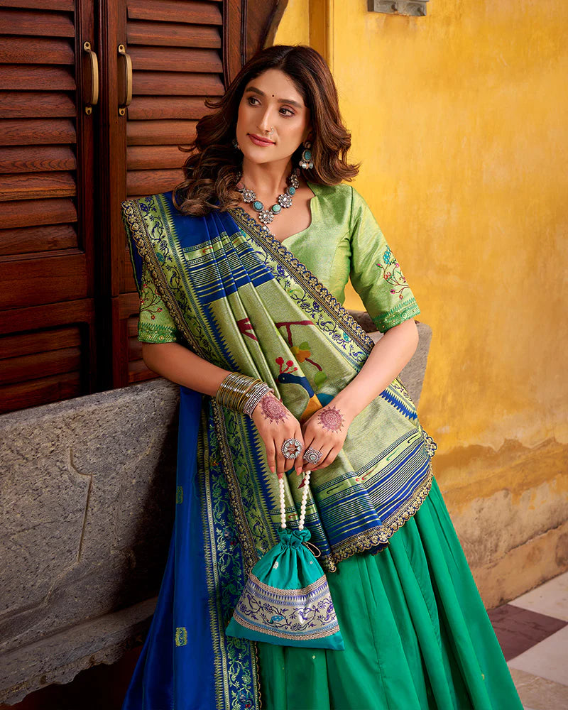 Womenline Teal Green Color Soft Silk Paithani Lehenga Choli