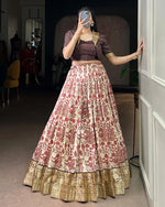 Womenline Brown Color Tasar Silk Viscose Printed Lehenga Choli