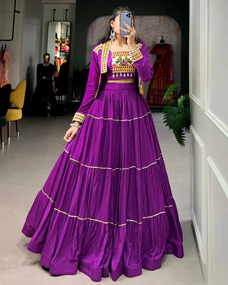 Womenline Purple Color Pure Rayon Gamthi Navratri Lehenga Choli