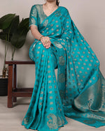 Womenline Firozi Color Roop Silk Zari Weaving Saree