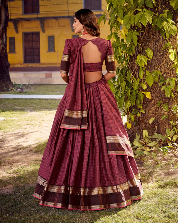 Womenline Pink Color Chettinad Cotton Half Saree