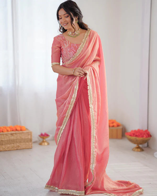 Womenline Baby Pink Color Fendi Silk Saree