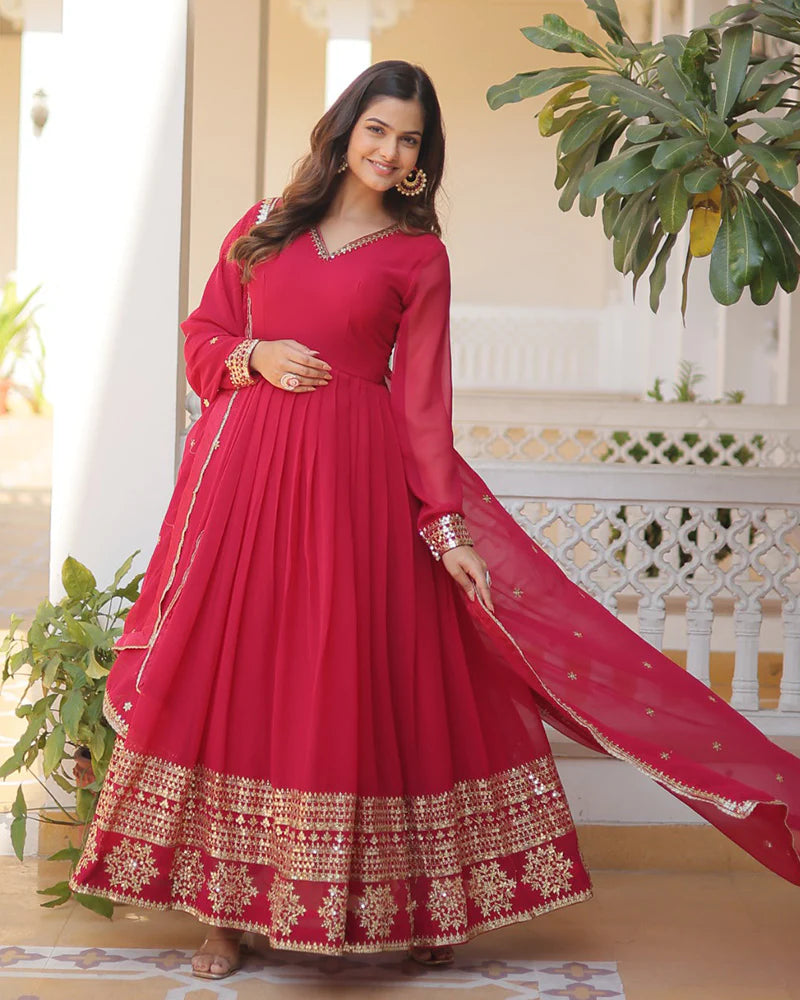 Womenline Exclusive Pink Color Attractive Sequence Embroidery work Gown