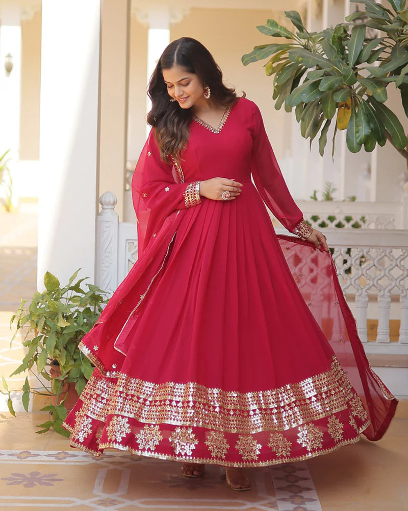 Womenline Exclusive Pink Color Attractive Sequence Embroidery work Gown