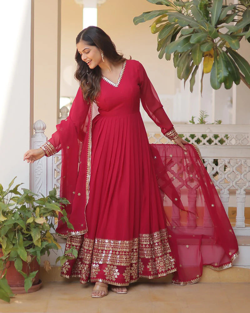 Womenline Exclusive Pink Color Attractive Sequence Embroidery work Gown