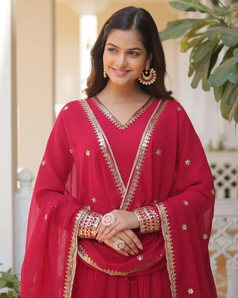 Womenline Exclusive Pink Color Attractive Sequence Embroidery work Gown
