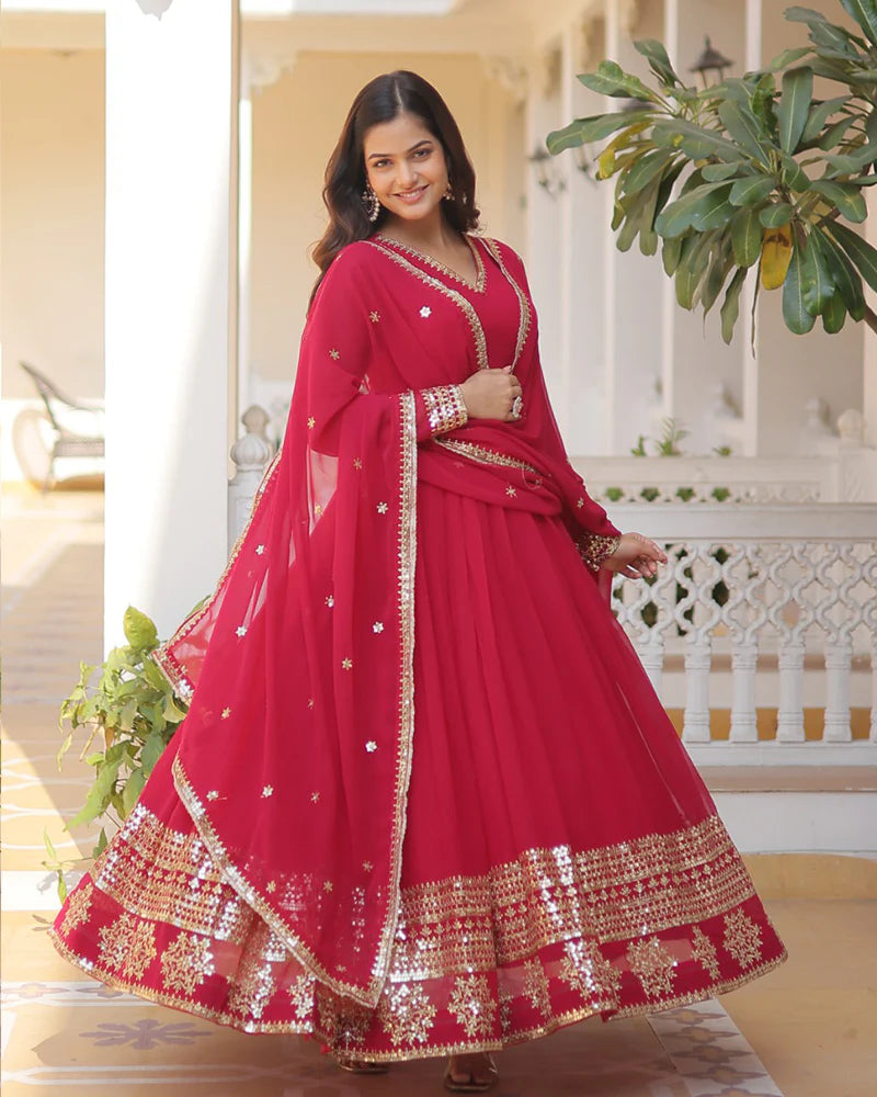 Womenline Exclusive Pink Color Attractive Sequence Embroidery work Gown