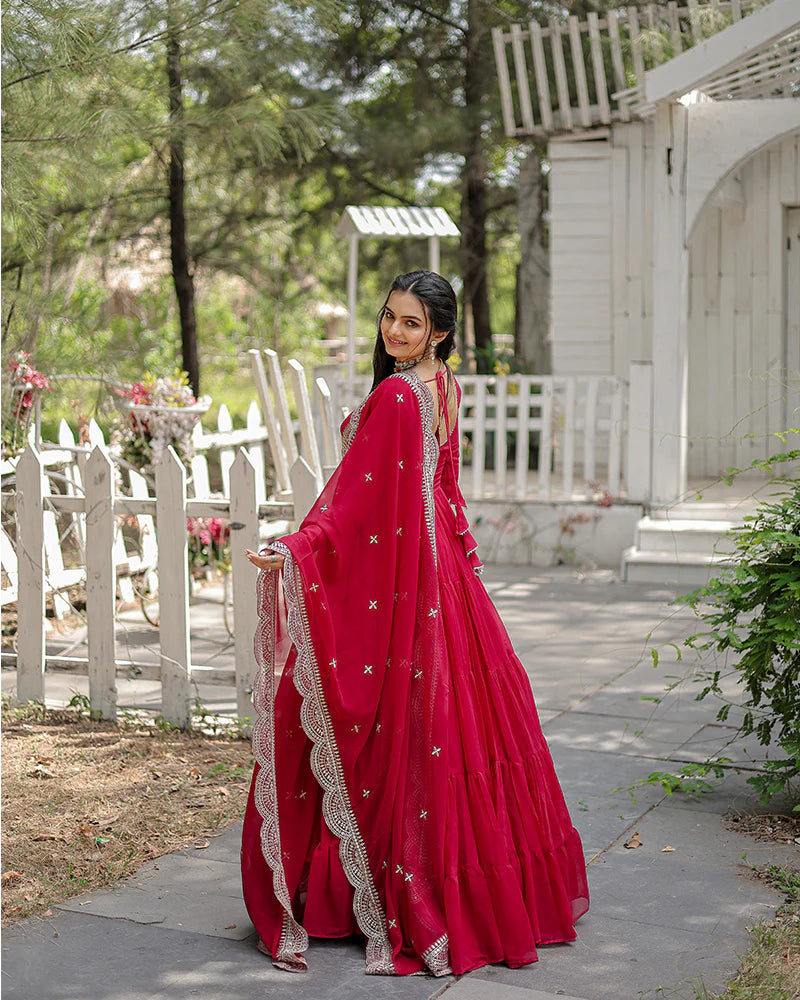Womenline Rani Pink Color Designer Embroidered Gown With Dupatta