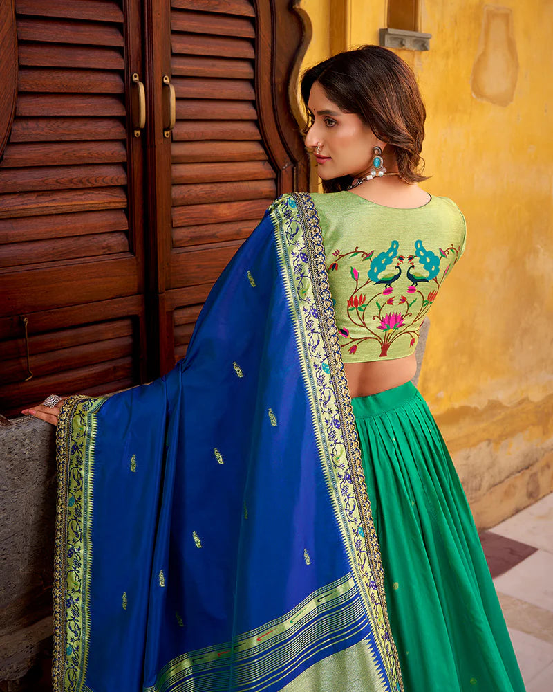 Womenline Teal Green Color Soft Silk Paithani Lehenga Choli
