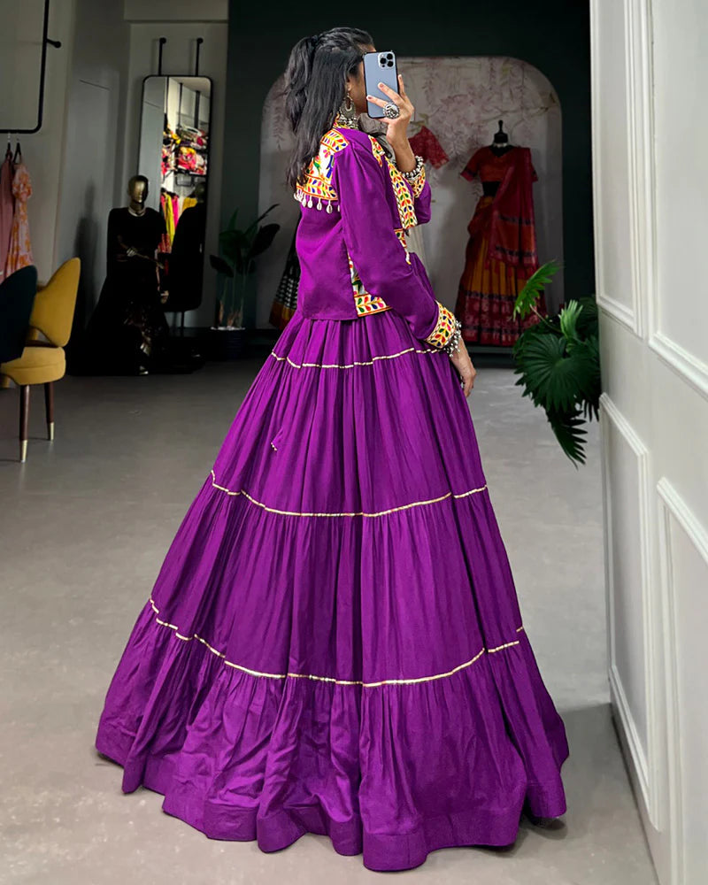Womenline Purple Color Pure Rayon Gamthi Navratri Lehenga Choli