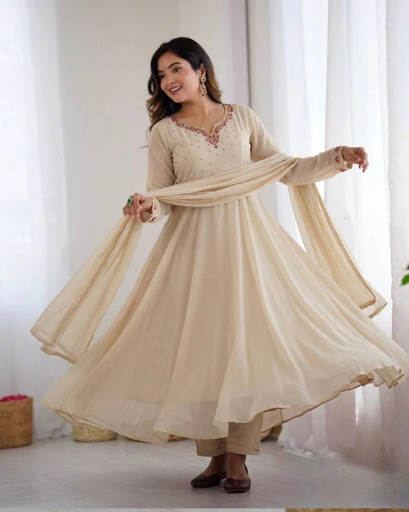 Womenline Off White Color Faux Georgette Elegant Gown