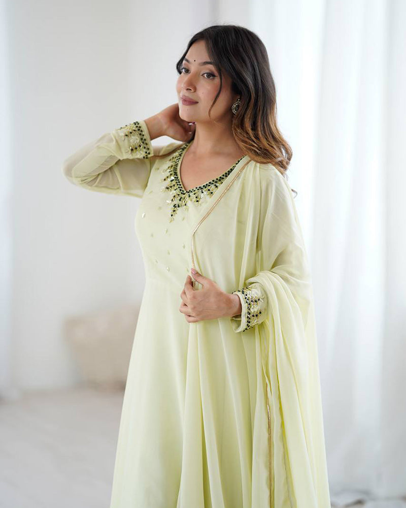 Womenline Pista Color Georgette Three Piece Anarkali Suit