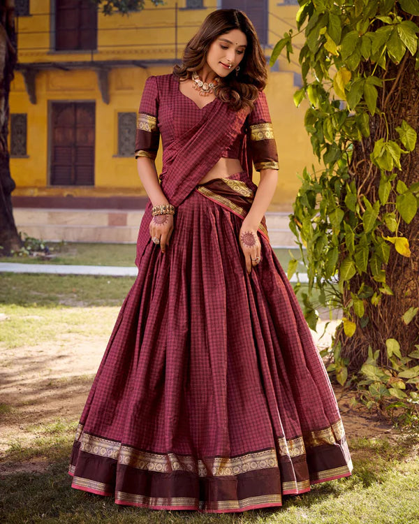Womenline Pink Color Chettinad Cotton Half Saree