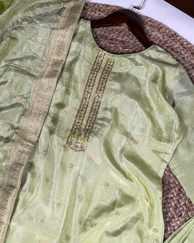 Womenline Pista Color Pure Viscose Silk Three Piece Kurti Suit