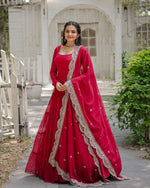 Womenline Rani Pink Color Designer Embroidered Gown With Dupatta