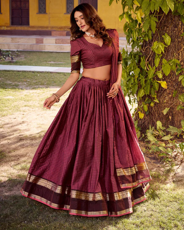 Womenline Pink Color Chettinad Cotton Half Saree