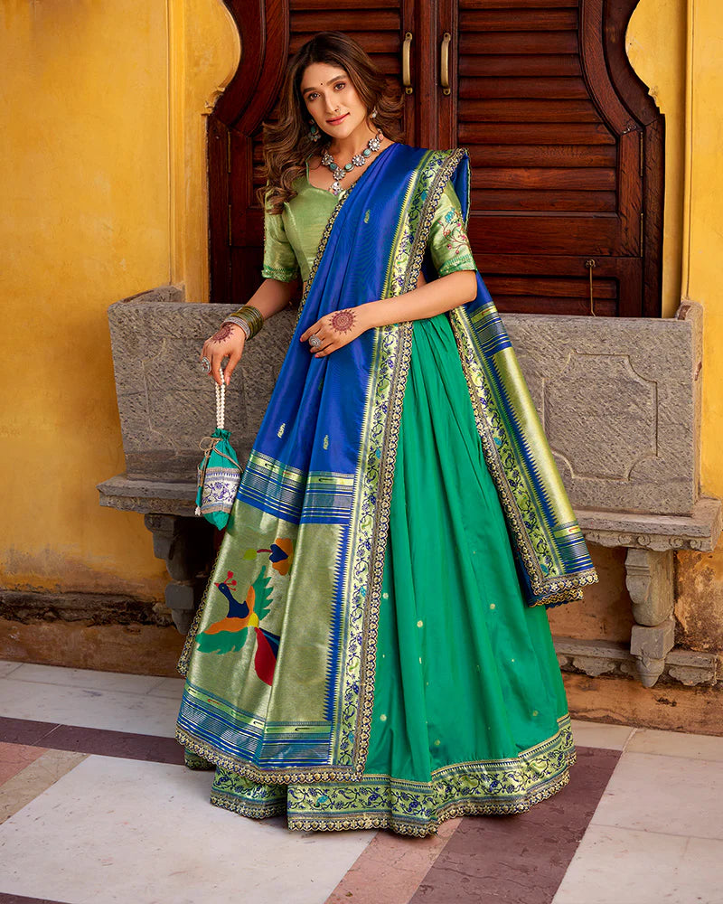 Womenline Teal Green Color Soft Silk Paithani Lehenga Choli