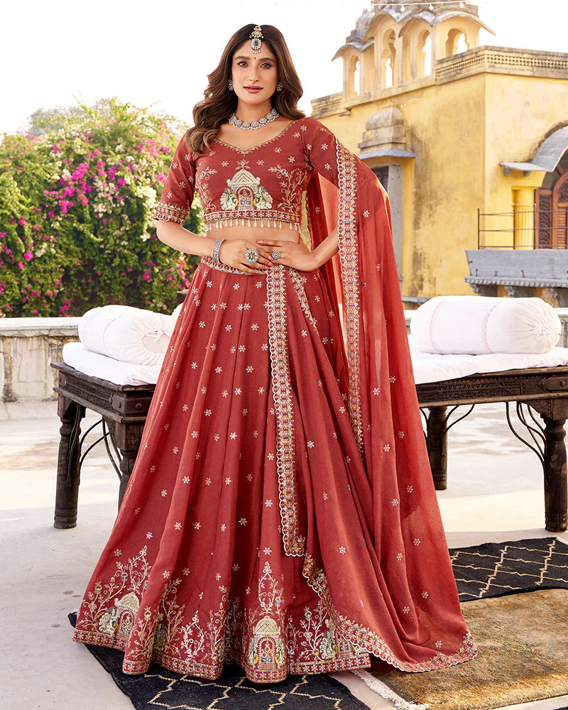 Womenline Rust Orange Color Chocolate Crush Lehenga Choli