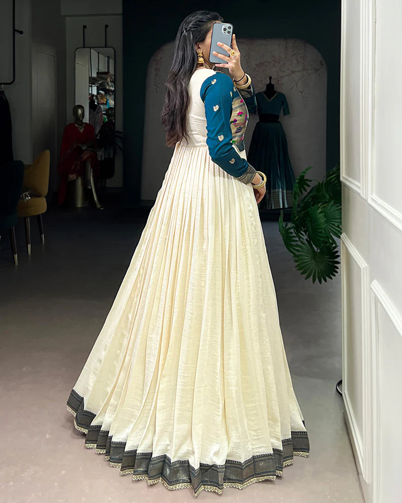 Womenline Off-White Color Vichitra Silk Zari Weaving Gown