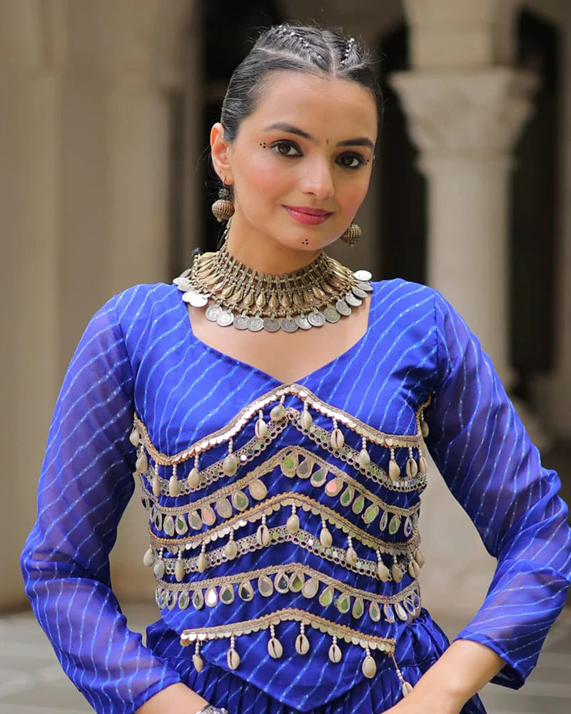 Womenline Blue Color Soft Georgette Navratri Lehenga Choli