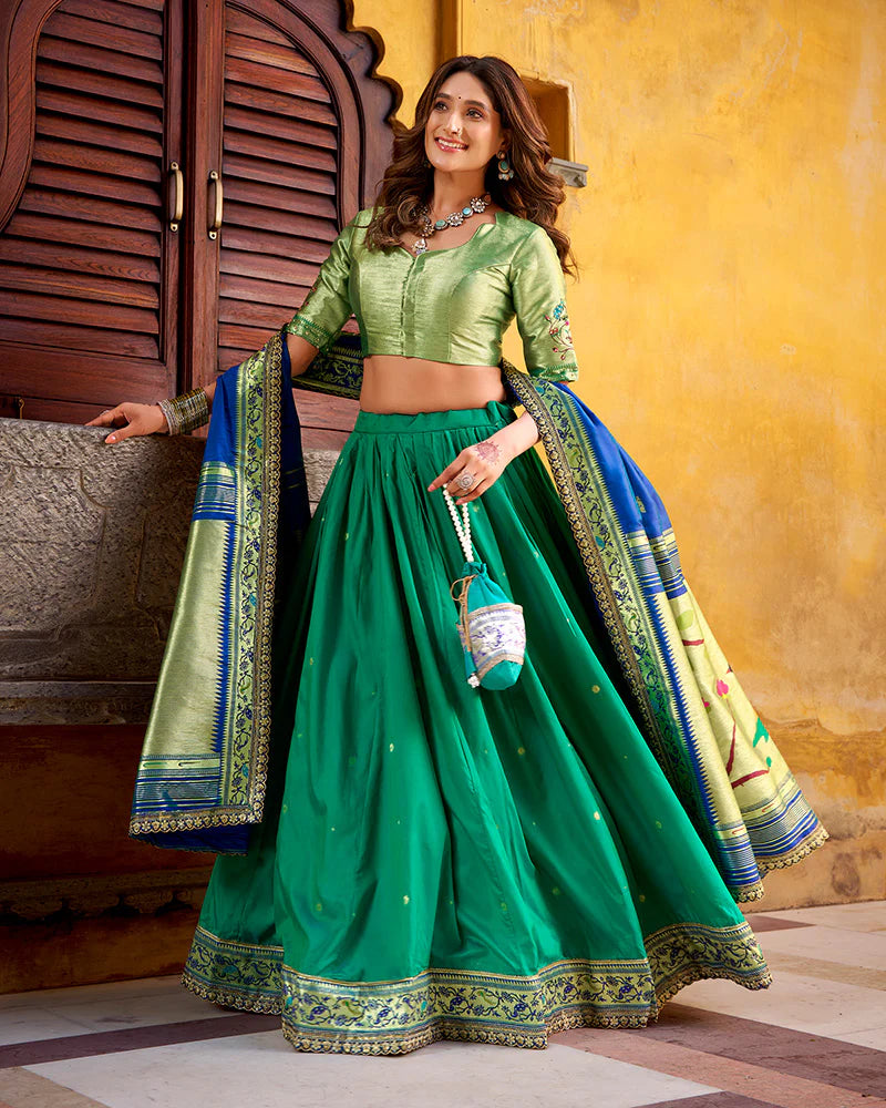 Womenline Teal Green Color Soft Silk Paithani Lehenga Choli