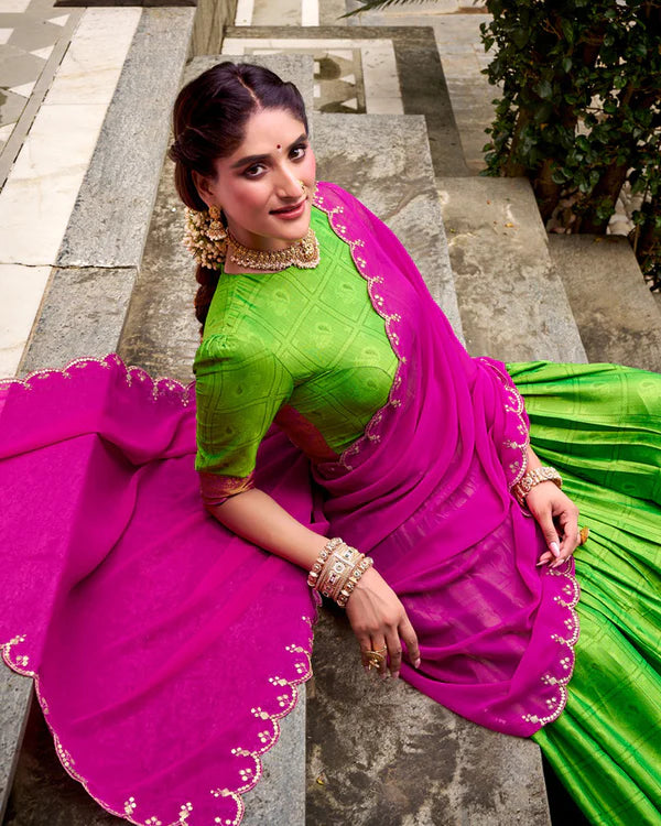 Womenline Parrot Green Color Poly Cotton Half Saree