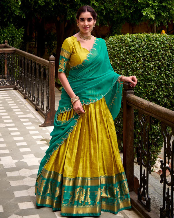 Womenline Yellow Color Poly Cotton Half Saree