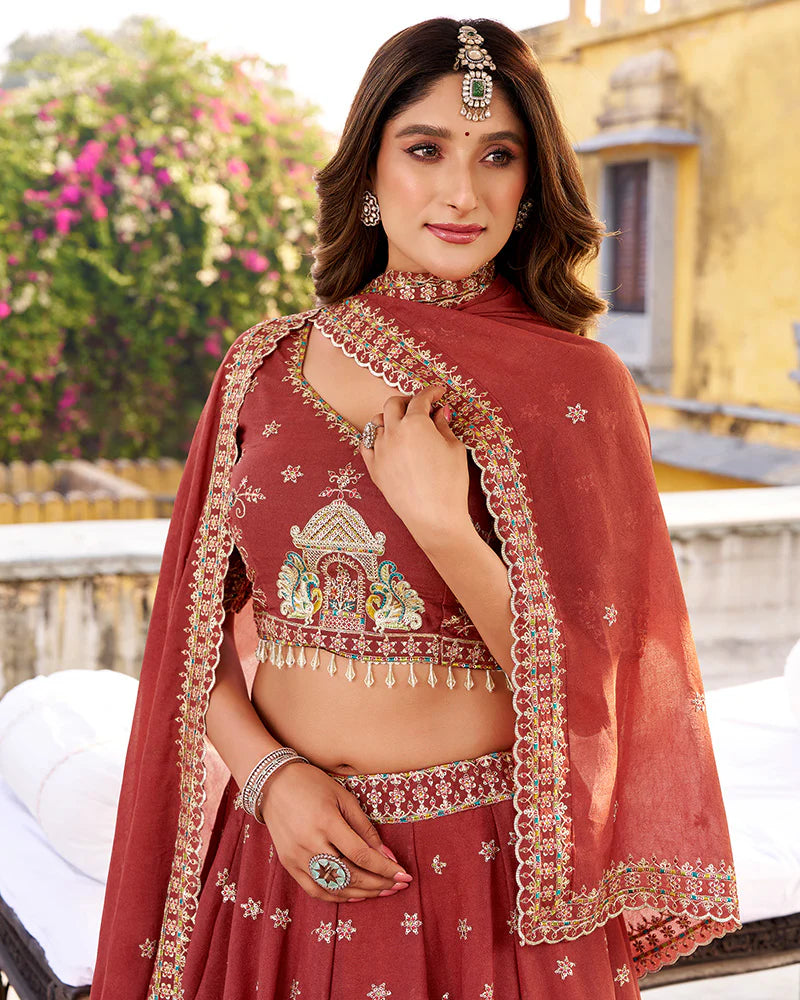 Womenline Rust Orange Color Chocolate Crush Lehenga Choli