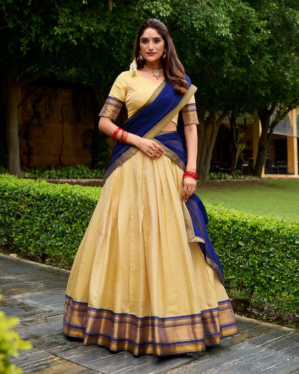Womenline Traditional Navy Blue Color Kanchipuram Zari Weaving Half Saree