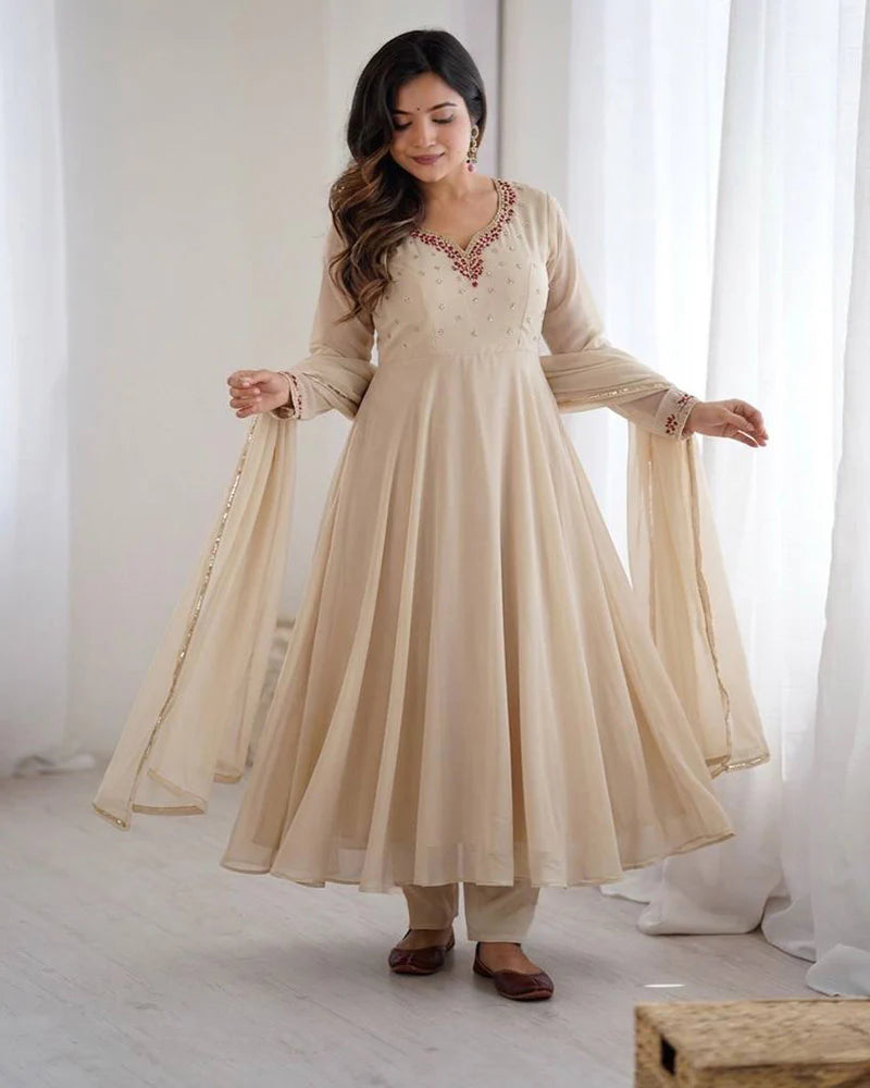 Womenline Off White Color Faux Georgette Elegant Gown