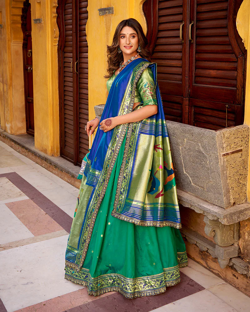 Womenline Teal Green Color Soft Silk Paithani Lehenga Choli