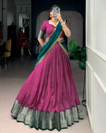Womenline Pink Color Dola Chex Zari Weaving Half Saree