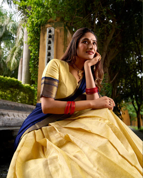 Womenline Traditional Navy Blue Color Kanchipuram Zari Weaving Half Saree