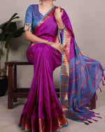 Womenline Pink Color Zari Weaving Poly Cotton Saree