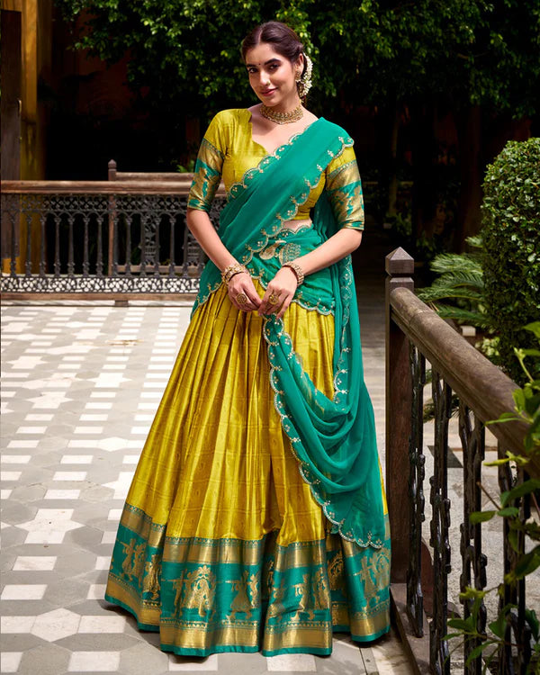 Womenline Yellow Color Poly Cotton Half Saree
