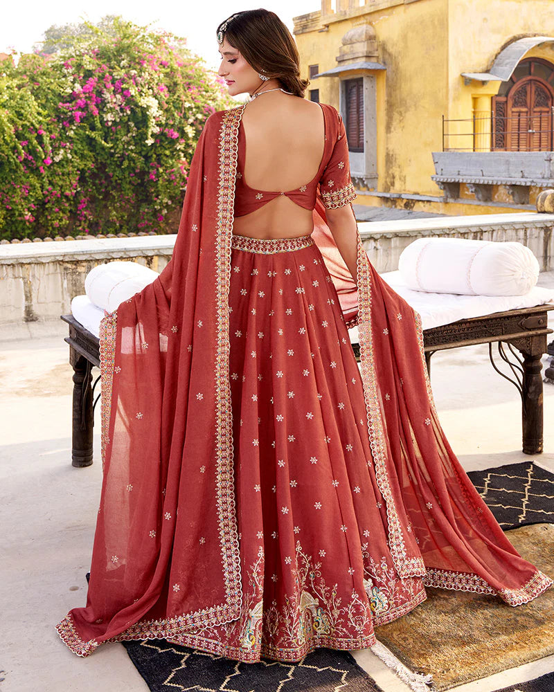 Womenline Rust Orange Color Chocolate Crush Lehenga Choli