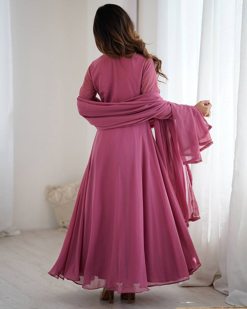 Womenline Dusty Onion Color Georgette Three Piece Anarkali Suit