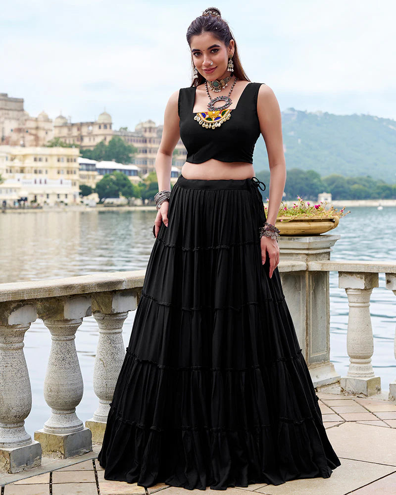 Womenline Elegant Black Color Pure Rayon Navratri Lehenga Choli