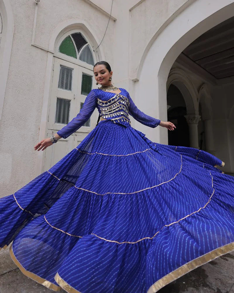 Womenline Blue Color Soft Georgette Navratri Lehenga Choli
