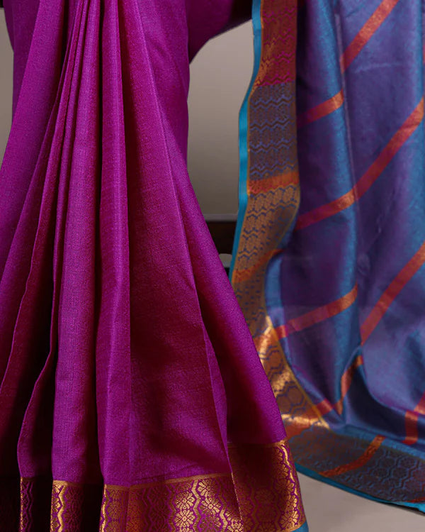 Womenline Pink Color Zari Weaving Poly Cotton Saree