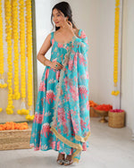 Womenline Sky Blue Color Pure Muslin Cotton Three Piece Anarkali Suit