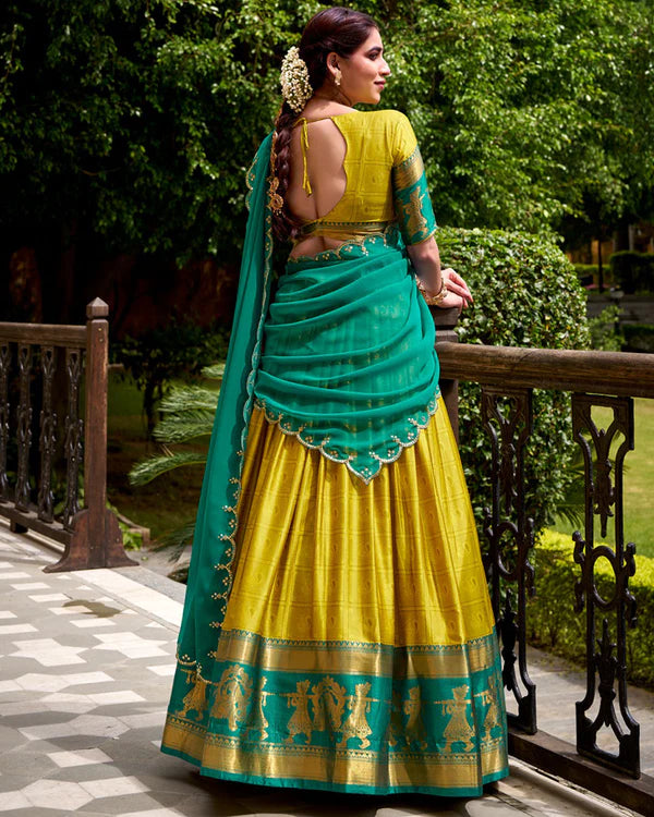 Womenline Yellow Color Poly Cotton Half Saree