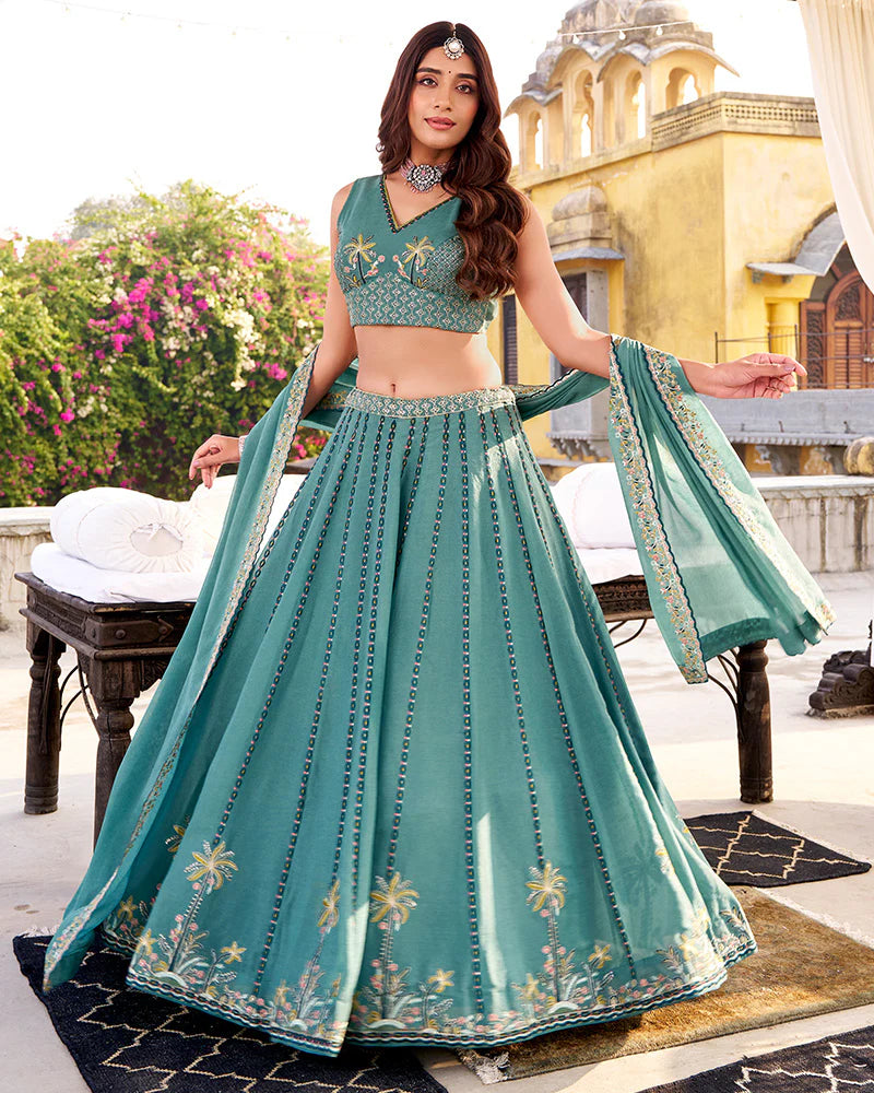 Womenline Sky Blue Color Chocolate Crush Lehenga Choli