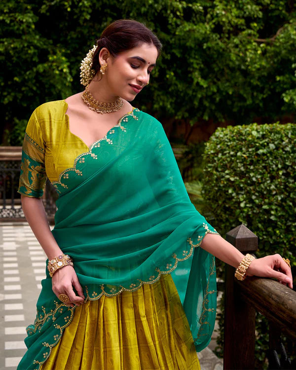 Womenline Yellow Color Poly Cotton Half Saree