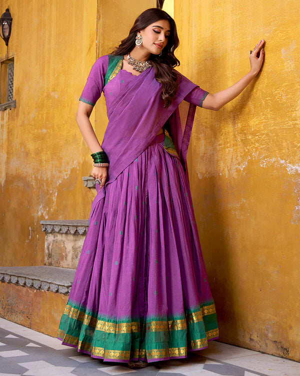 Womenline Elegant Purple Chanderi cotton half saree lehenga choli