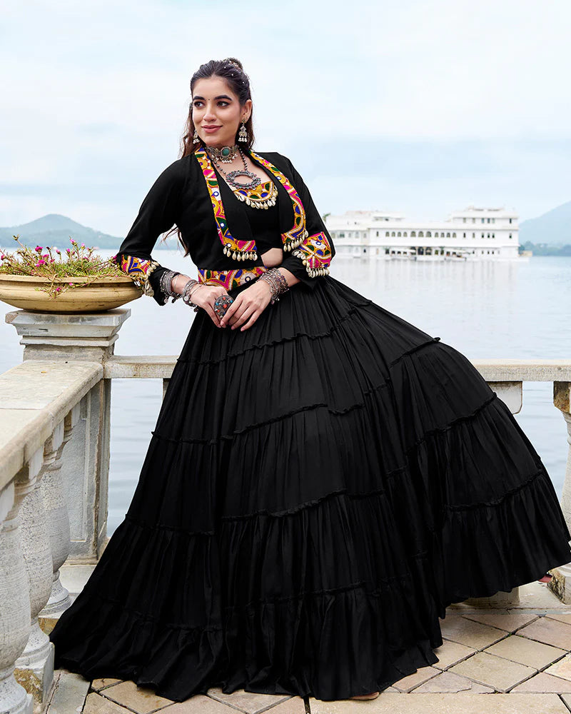 Womenline Elegant Black Color Pure Rayon Navratri Lehenga Choli