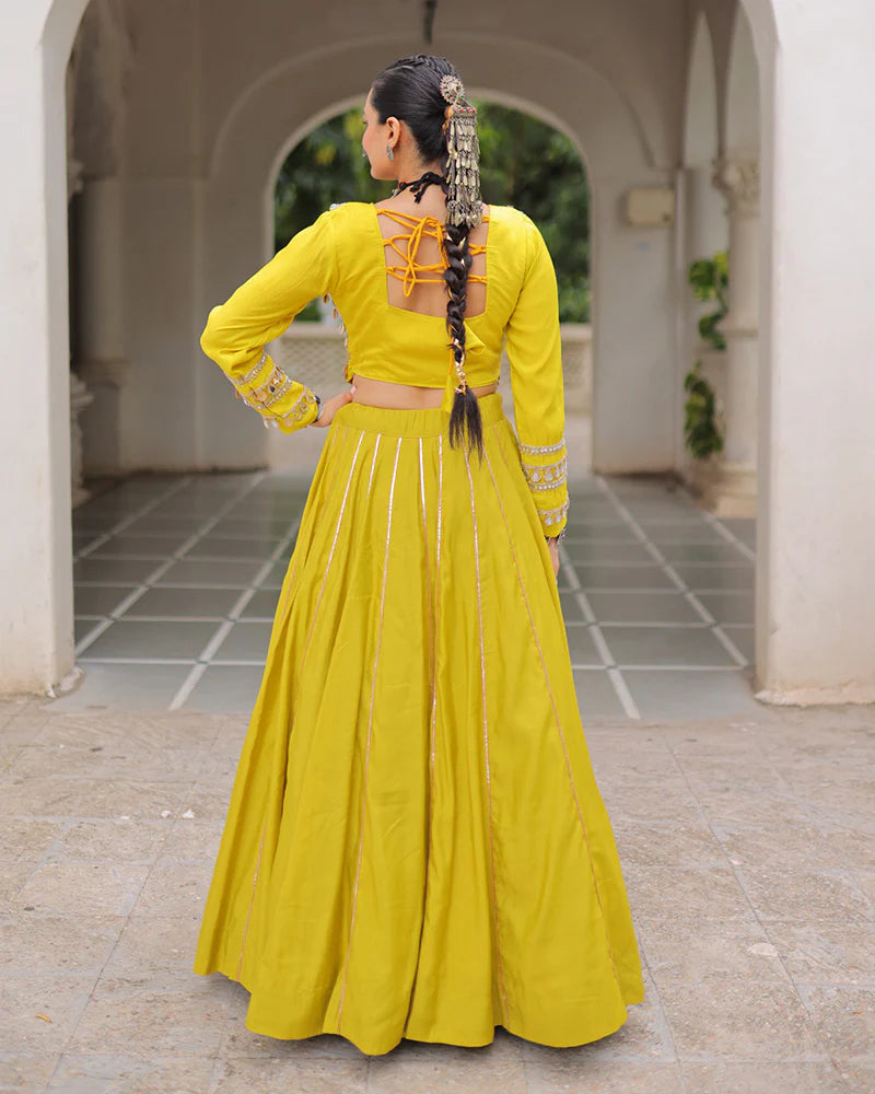 Womenline Parrot Green Color Roman Silk Navratri Lehenga Choli