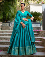 Womenline Sky Blue Color Pure Chanderi Plain Navratri Half Saree