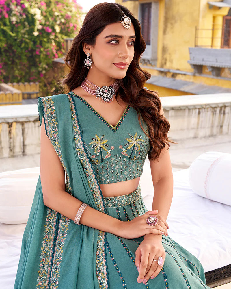 Womenline Sky Blue Color Chocolate Crush Lehenga Choli