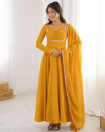 Womenline Yellow Color Pure Blooming Georgette Anarkali Gown